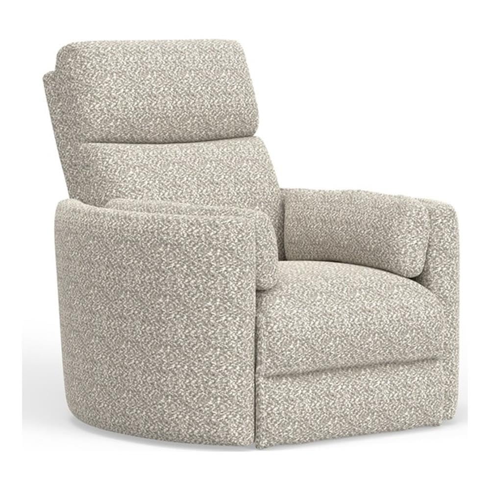 Pemberly Row Contemporary Fabric Swivel Glider Recliner in White with USB Charging Ports and 2 Comfort Pillows for Living Room