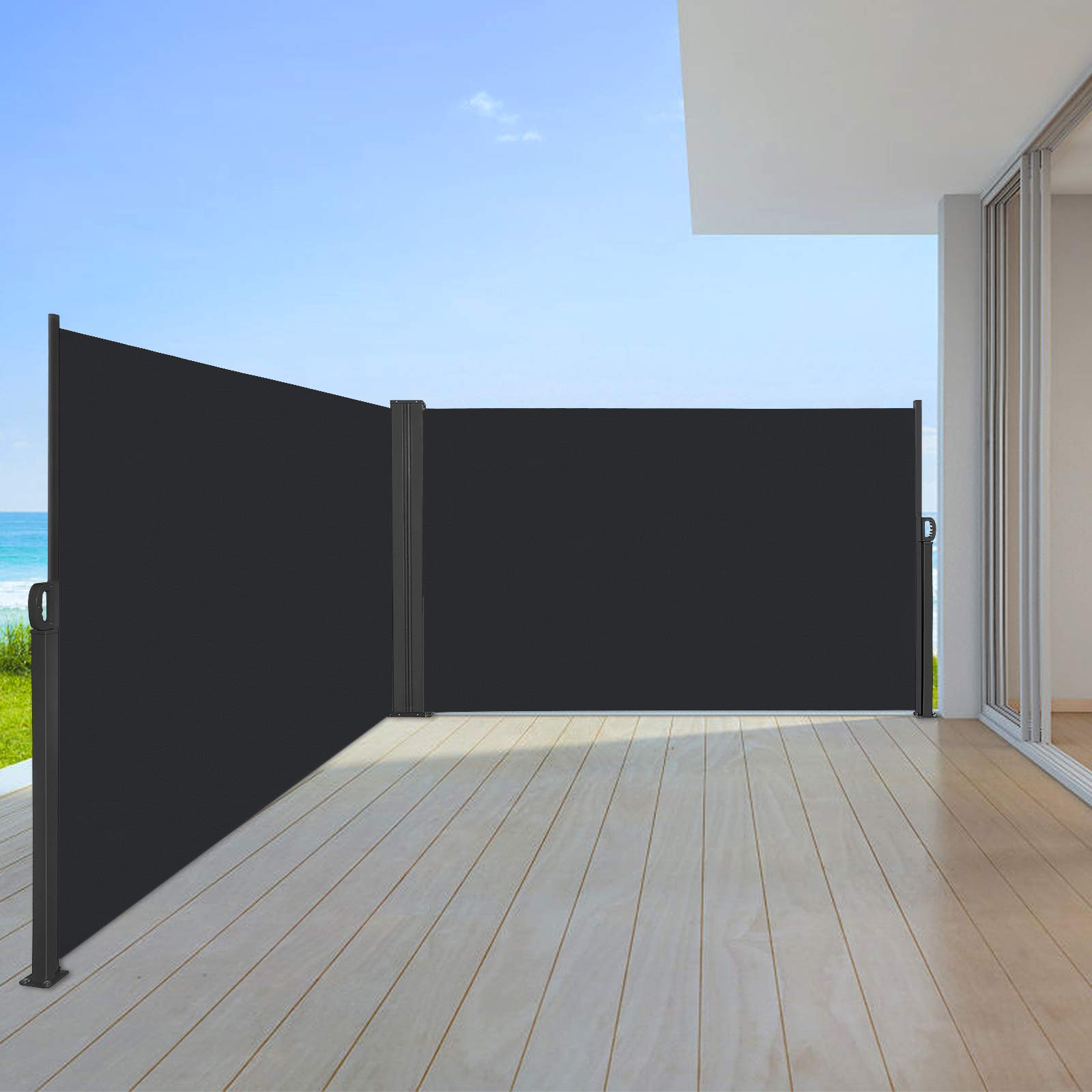 Aufun Paravent extérieur, 160 x 600 cm Store latéral Double, Brise Vue rétractable Coupe-Vent pour Jardin, Balcon, terrasse, Store latéral Vertical, Anthracite