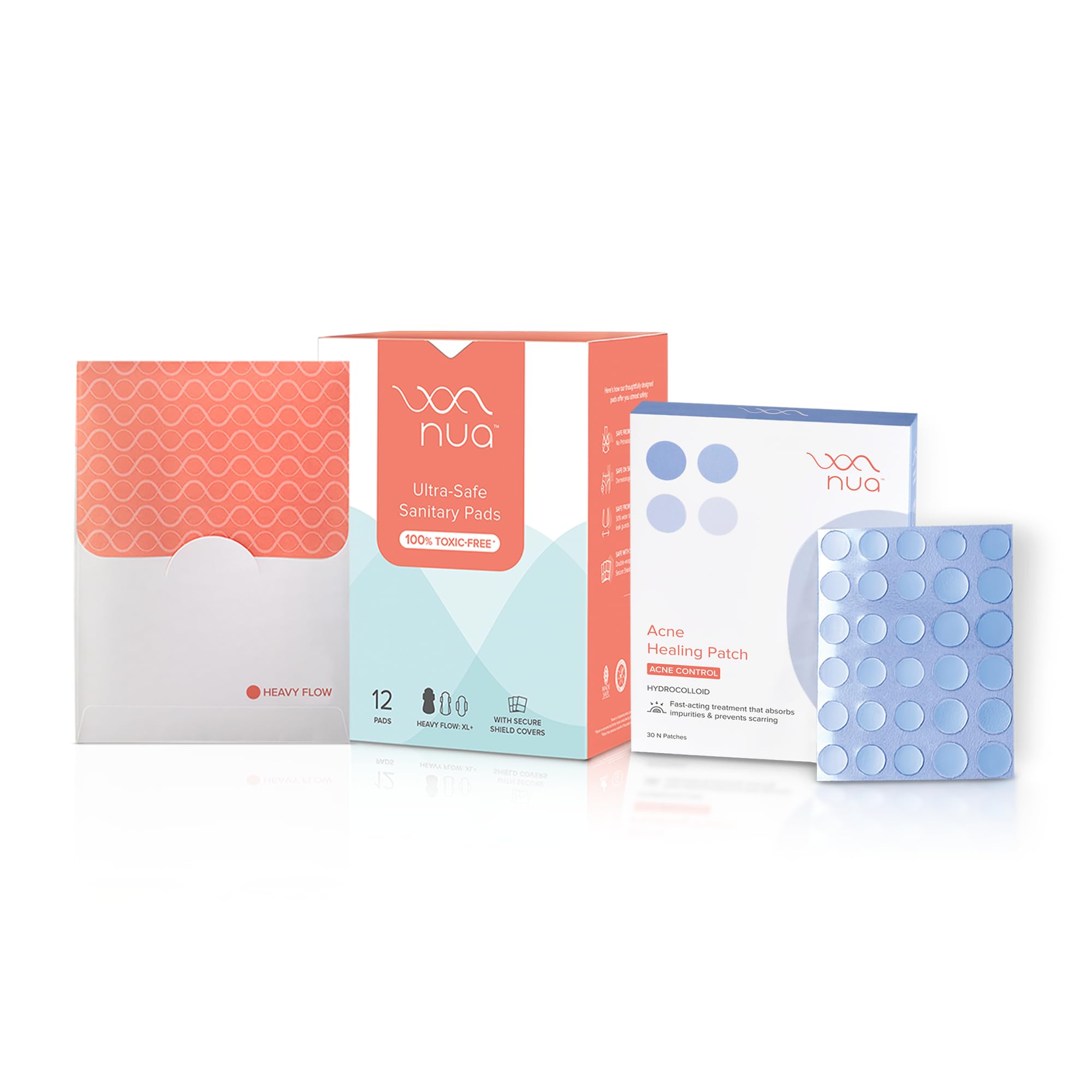 Nua Period & Acne Care Combo - 30 Acne Patches + 12 XL+ Ultra Safe Sanitary Pads with Disposable Covers (B0CW6B7NSN) Amazon Price History, Amazon Price Tracker