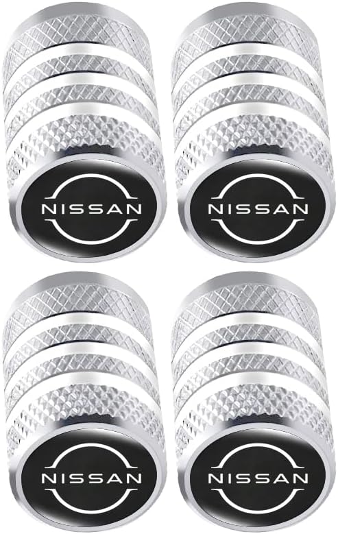 Wheel Valve Stem Caps for Nissan Altima Rogue Murano Maxiam Kicks Frontier Pathfinder, 4 Piece Aluminum Alloy Metal Car Tire Air Valve Caps Cover, Anti-Rust,Waterproof (Silver)
