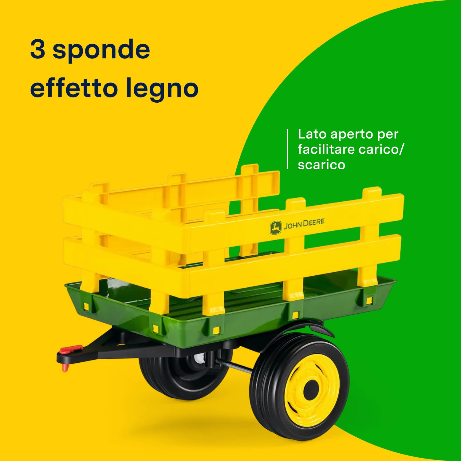 PEG John Deere Stake-Side Trailer, Rimorchio a Due Ruote per Trattore Elettrico Ground Loader, capacità di Carico 10 kg, per Bambini dai 2 Anni