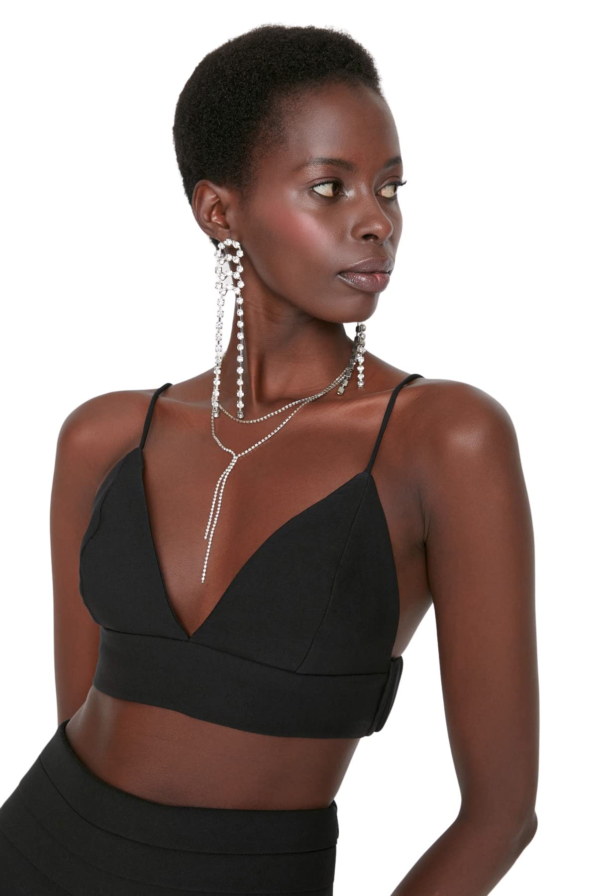 Trendyol Women Glam Regular fit Basic Crew Neck Woven Bustier Schwarz