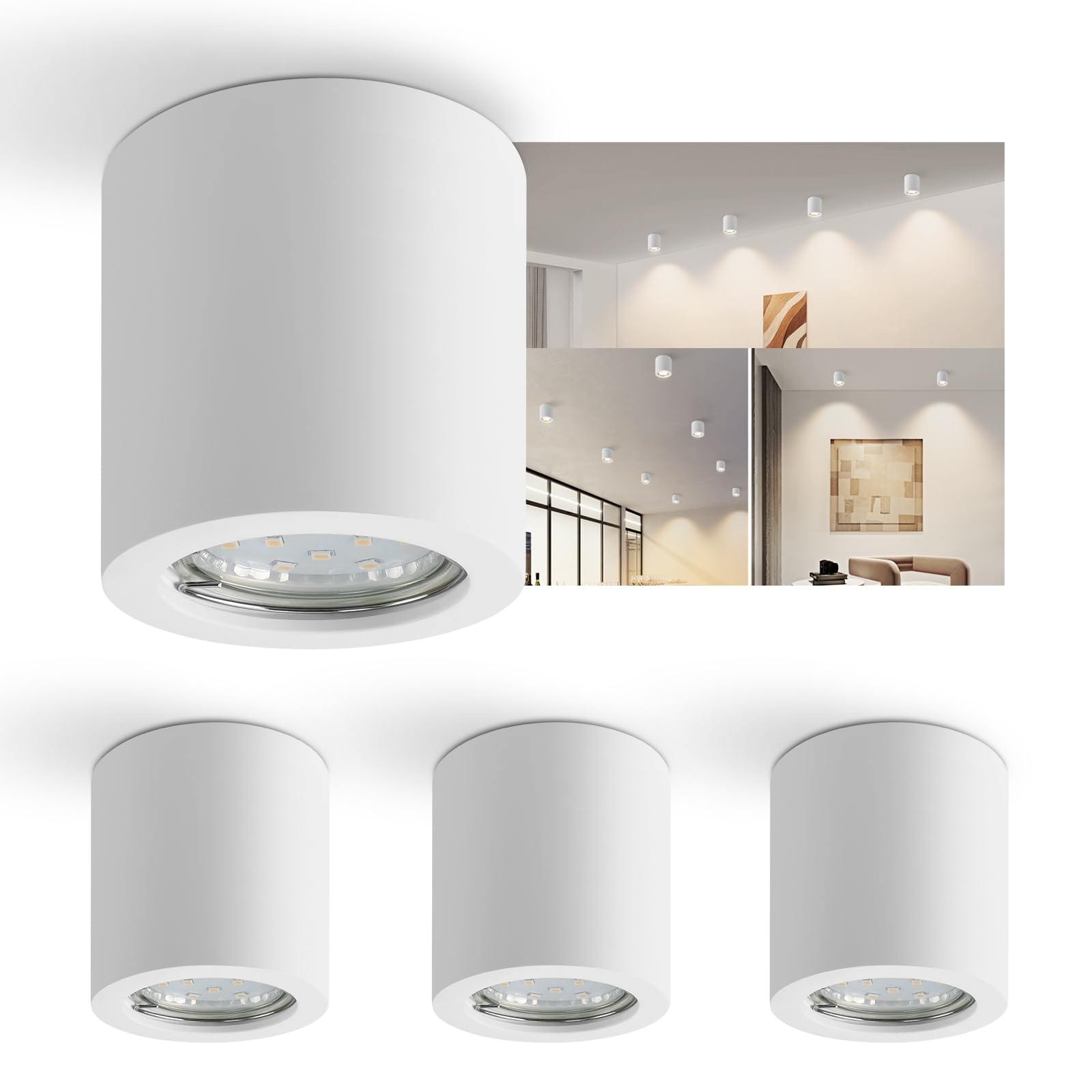 UKEW 4 Luces LED Empotrables Para Techo, GU10, Cubierta Esmerilada