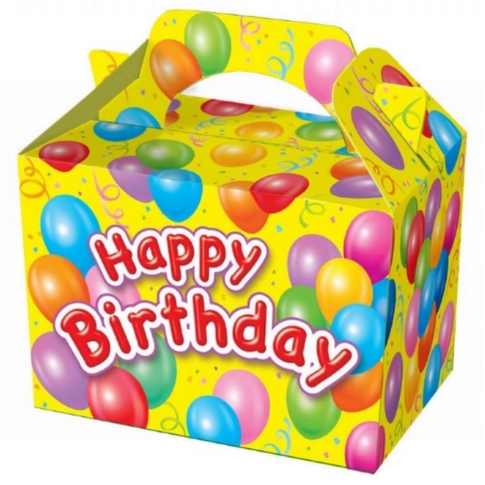Mustbebonkers Yellow Box Happy Birthday Food Boxes - Picnic Carry Meal Box - Birthday Party Bag Plate (25 Boxes, )