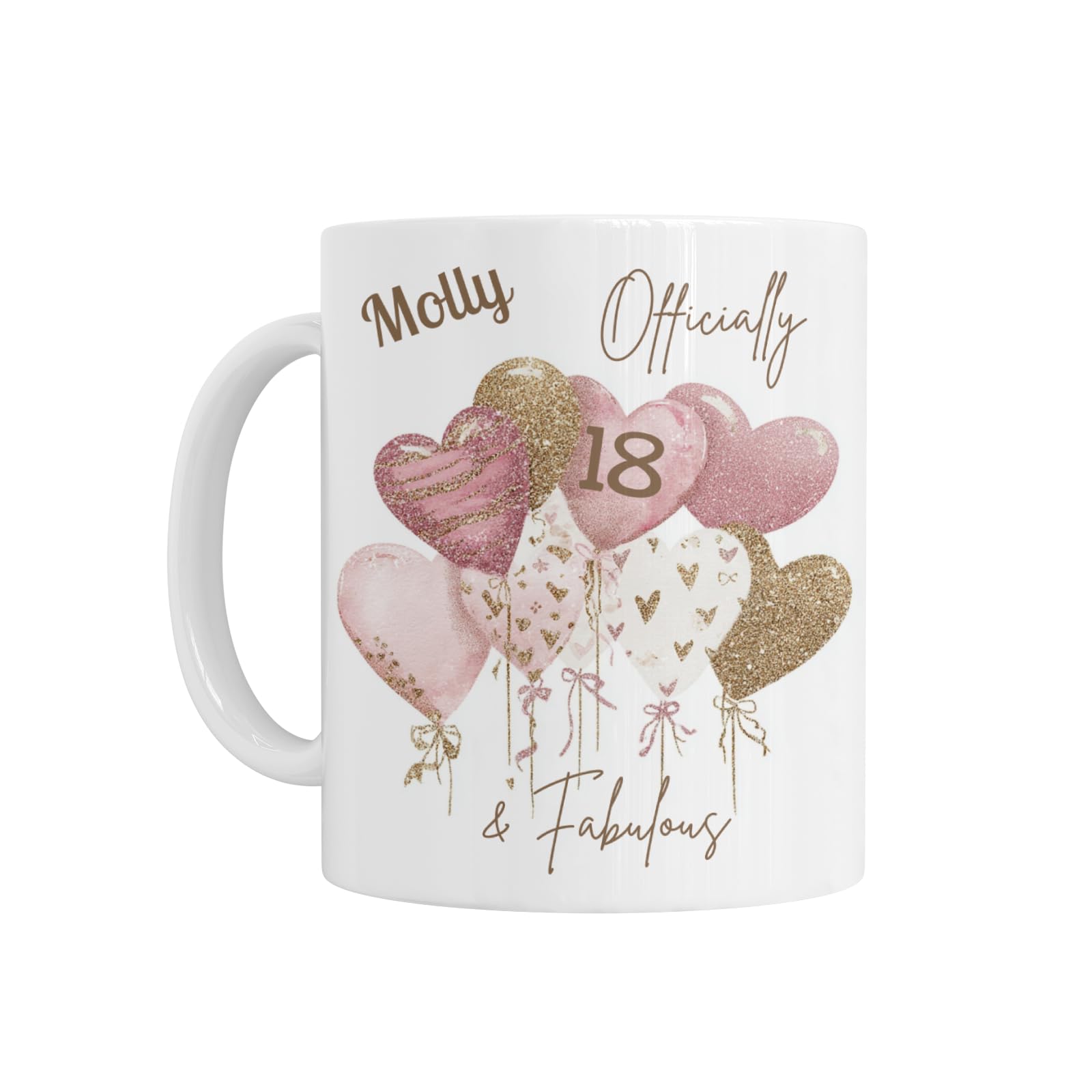 Personalised 18th Birthday Mug, Officially 18 & Fabulous Balloon Design, 18th Birthday Gift for Girls Her - White Ceramic