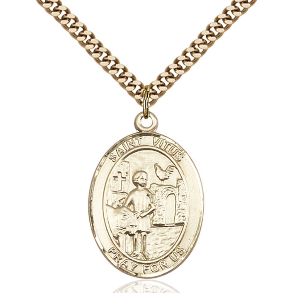 Bonyak Jewelry Saint Medal Collection Custom Engraved Gold Filled St. Vitus Pendant 1 x 3/4 inches with Heavy Curb Chain