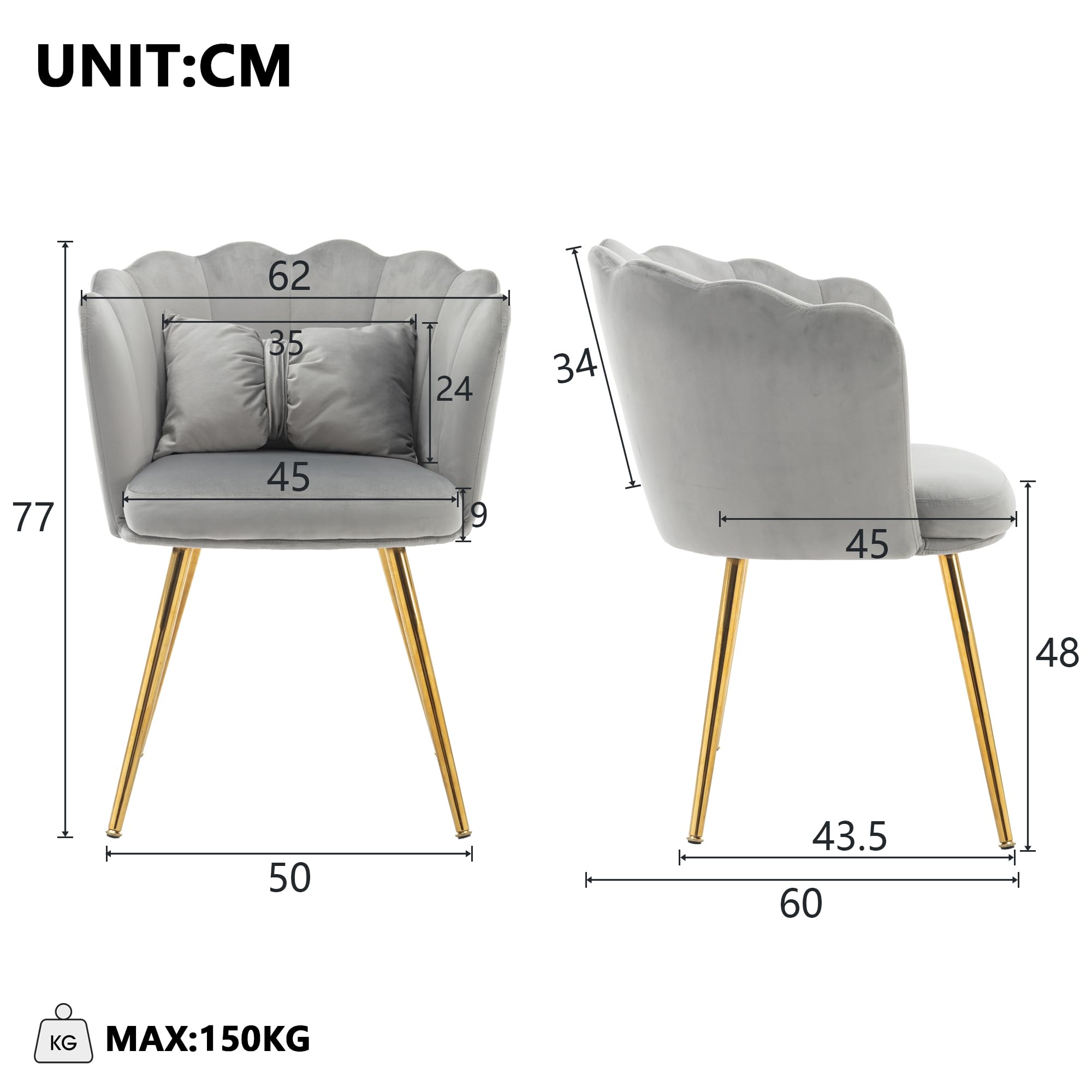 Lot de 2 chaises de salle à manger de luxe en velours gris foncé avec pieds pivotants et pieds en métal confortables et élégants, décoration de salle à manger élégante