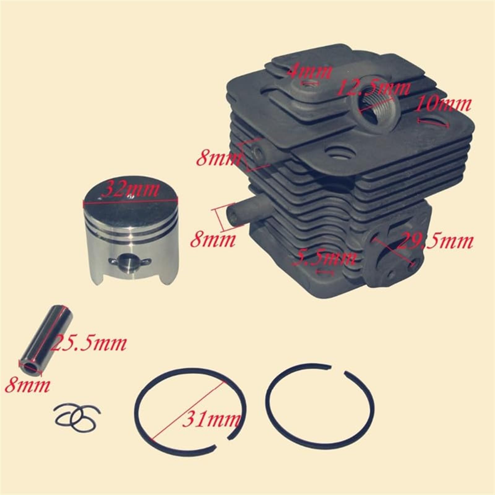 Zestaw pierścieni zabezpieczających pierścienia tłokowego cylindra TH23 32 mm, do nożyc do żywopłotu TH-23 TS750 KAAZ TM3200K R170396 Łożysko igiełkowe