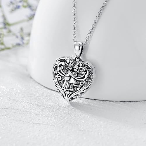SOULMEET Personalized Silver Locket Necklace That Holds Pictures Photo Keep Someone Near to You, Memorial Custom Lockets Necklaces Letters Engraving for His Her(J3-Brother sister-Black,Locket Necklace Only)