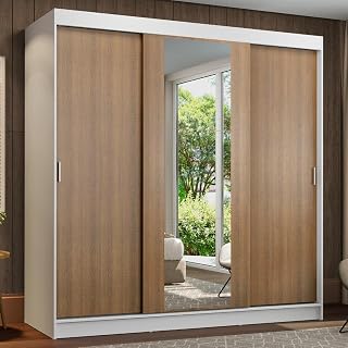 Reno Wardrobe with one Mirror (White/Brown) Price In India