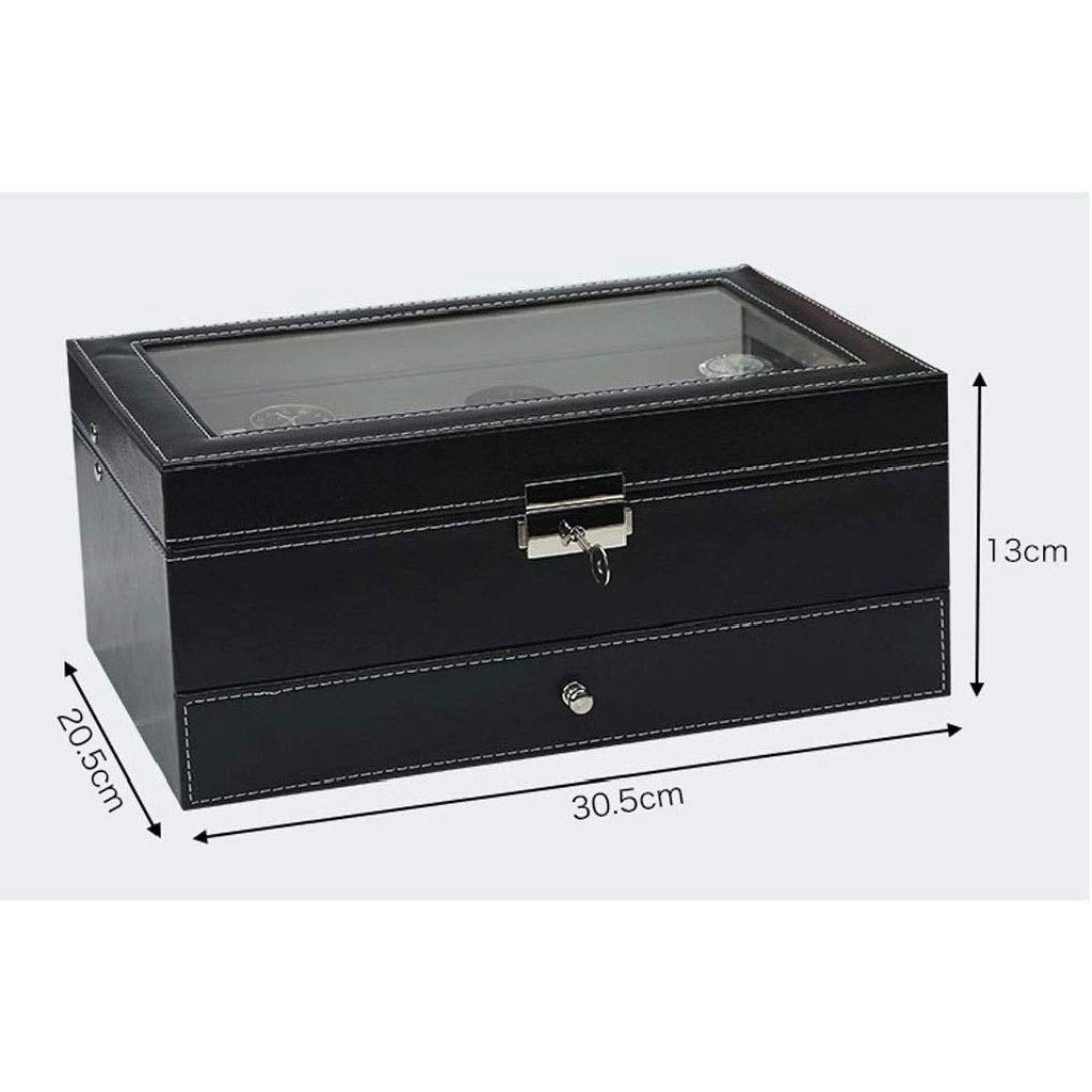 Schmuckschatulle – Uhrenbox-Organizer mit Valet-Schublade, Metallscharnier, großem Halter, schwarzem PU-Leder – Uhrenaufbewahrung, Schmuckschatulle für Herren Present