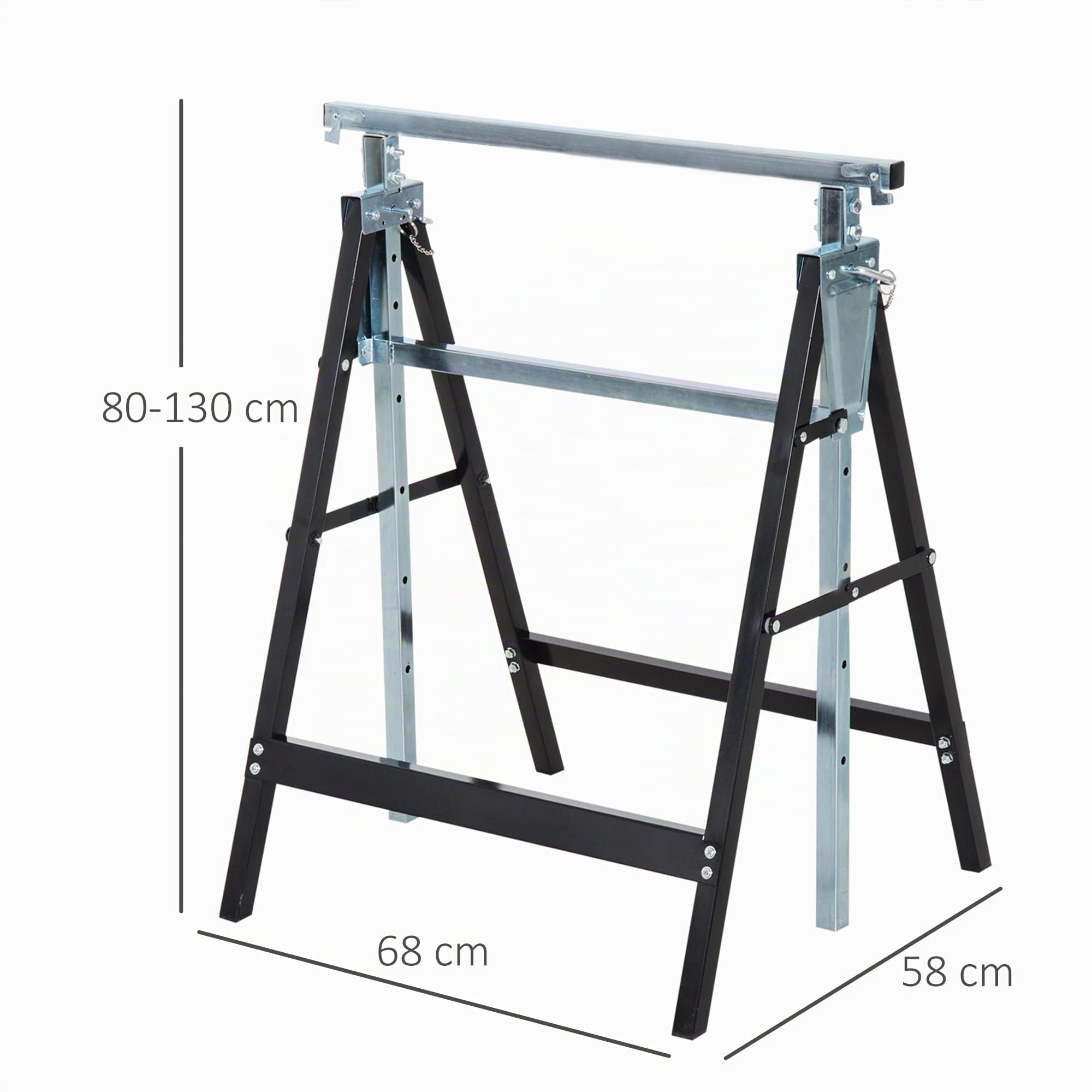 HOMCOM Lot de 2 tréteaux Pliables télescopiques Hauteur réglable 80-130 cm Noir
