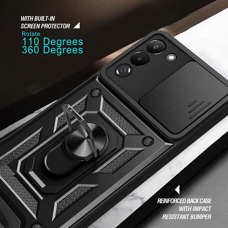 Image of Spazy Case Infinix Note 50s 5G+ Back Cover | Heavy Duty Hybrid Case with 360 Degree Rotating Finger Ring Holder + Slider Shutter Camera Protection Case for Infinix Note 50s 5G+ - Black