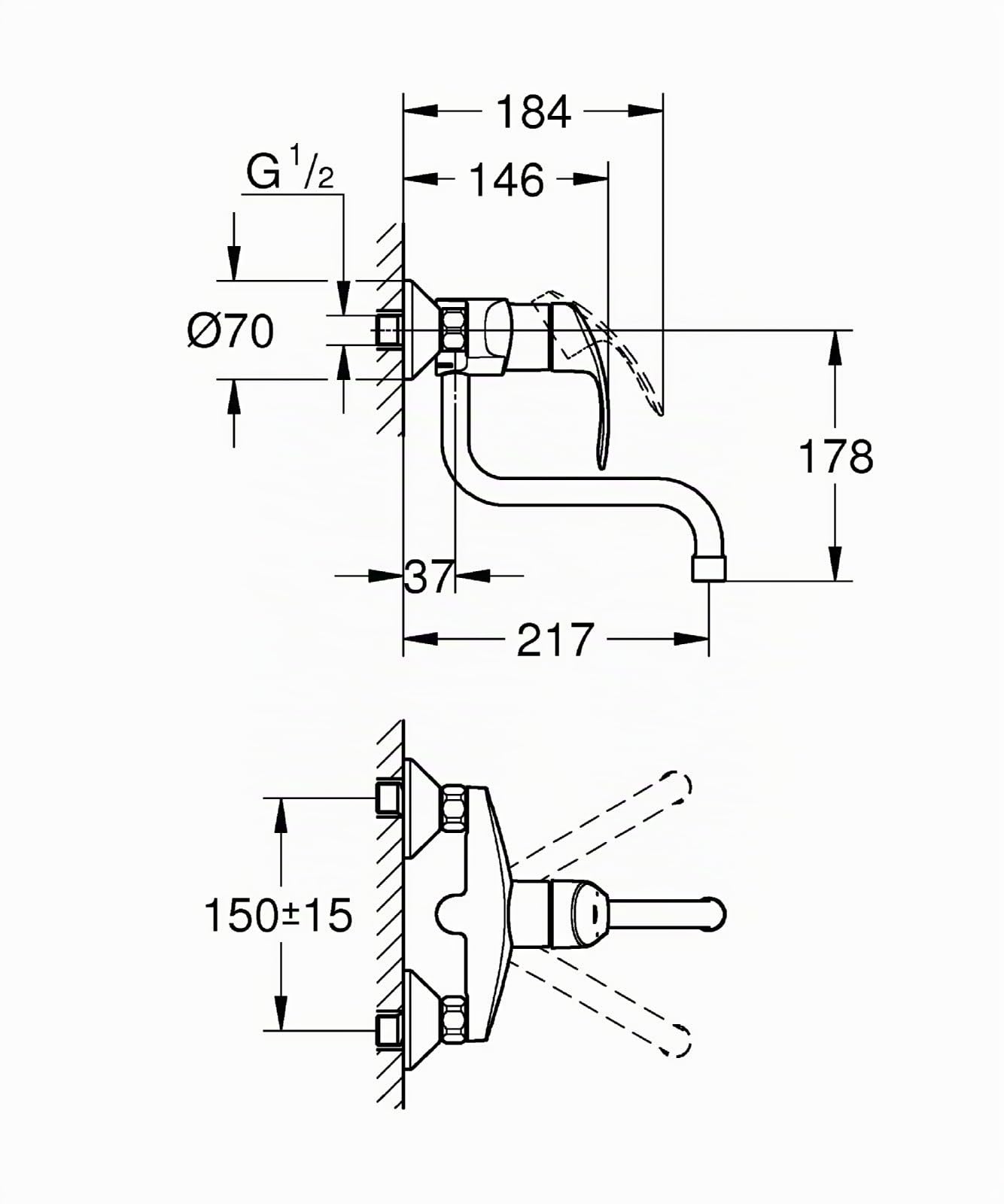 GROHE Miscelatore Monocomando a Parete per Lavello, Grigio (Cromo), 217 mm 31391002