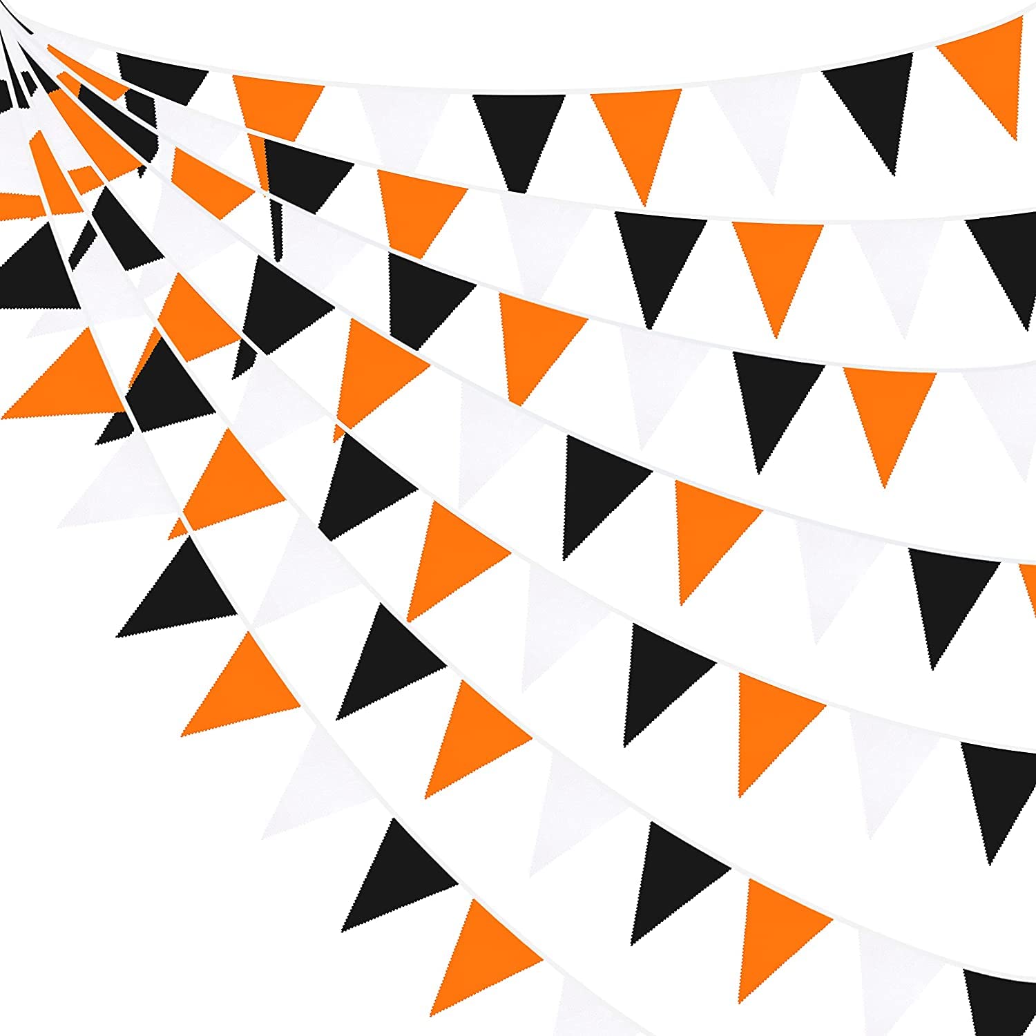 32Ft Orange Black White Graduation Party Decorations 2023 Halloween Pennant Banner Fabric Triangle Flag Bunting Garland for Thanksgiving Wedding