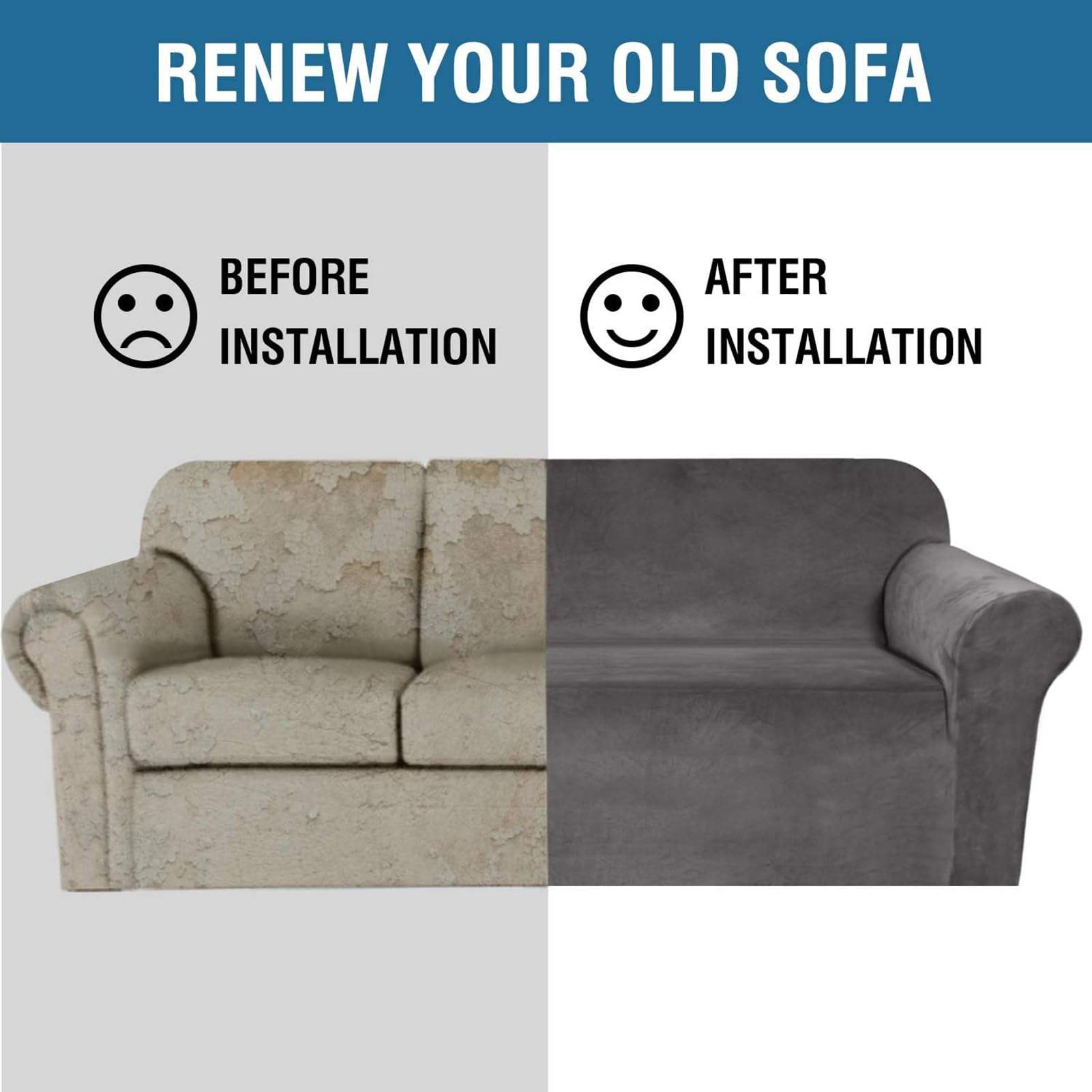 Sofabezug, Stretch Couch Bezug, Velvet Sofabezüge, Sofa Abdeckung rutschfest Möbelschutz Hussen Für Sofa, Couch, Sessel (Grau,2 Sitzer)