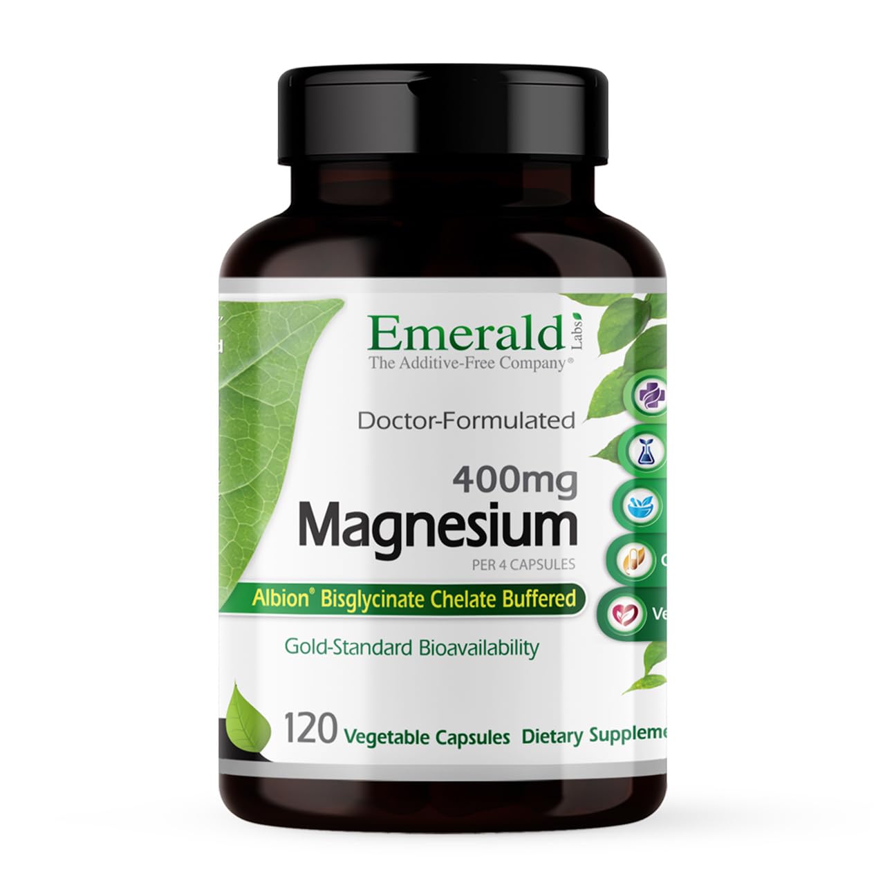 Emerald Labs Pure Albion Magnesium 400 mg - Dietary Supplement with Gold Standard Bioavailability Supporting Bone Strength - 120 Vegetable Capsules