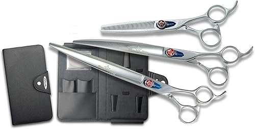 Kenchii Five Star Offset - Tijeras profesionales de aseo para perros, juego de tijeras de 9 pulgadas con estuche, peso ligero, tijeras de aseo para