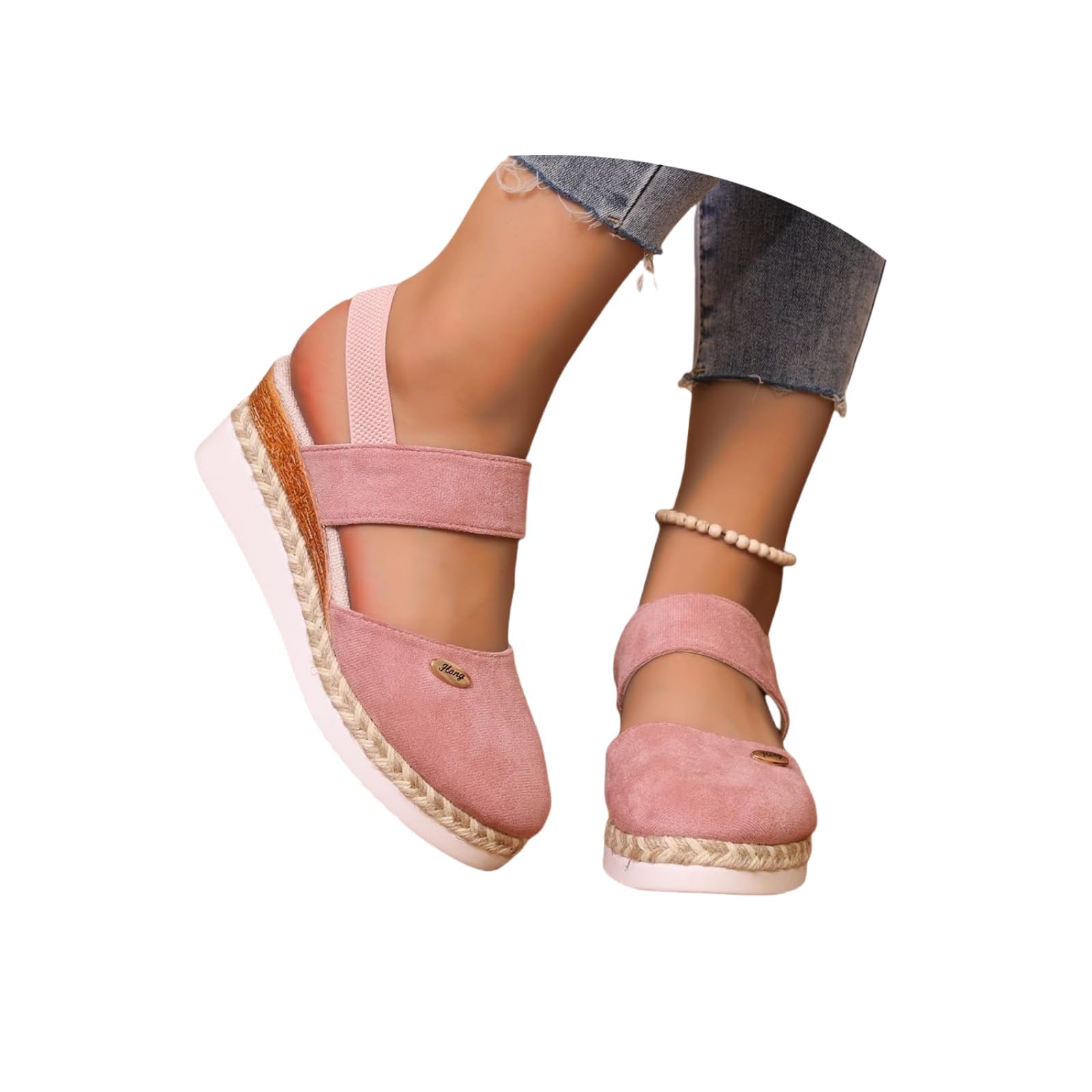 Closed Toe Platform Wedge Sandals Espadrilles Wedges for Women 2026 Dressy Flat Suede Canvas Open Toe Comfortable Anti Slip Summer Shoes with Adjustable Buckle Ankle Strap