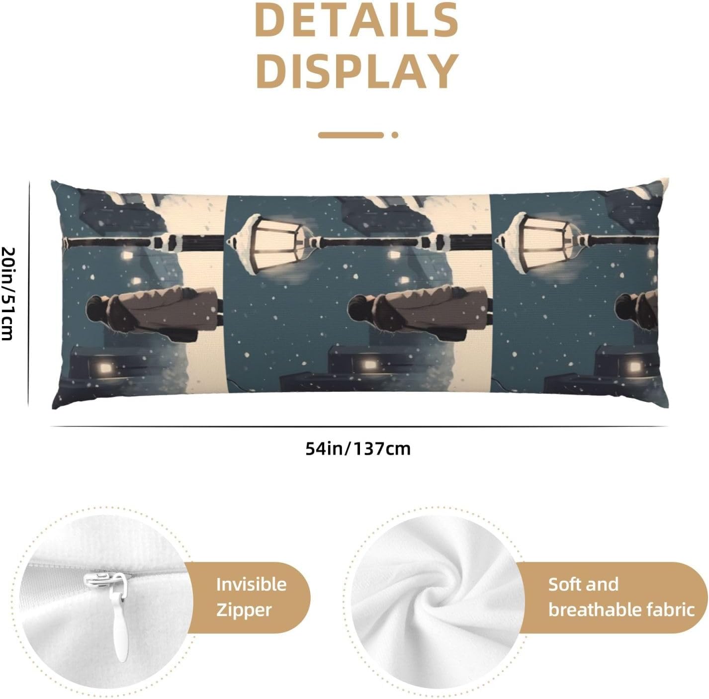 Little Girl Under Streetlight Body Pillow Cover with Hidden Zipper 54"X20",Ultra Soft Microfiber Long Pillow Case Decorative Bedding Pillowcase Cushion Cover Cases for Bedroom Couch Sofa,Home Gifts