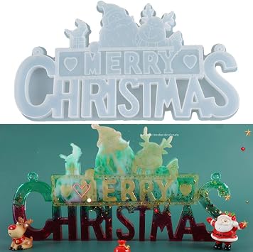 Vilihkc Merry Christmas Molds Exclusive Epoxy Resin Molds to Make Hanging Projects for Christmas Silicone Resin Molds to Decor Door/Wall