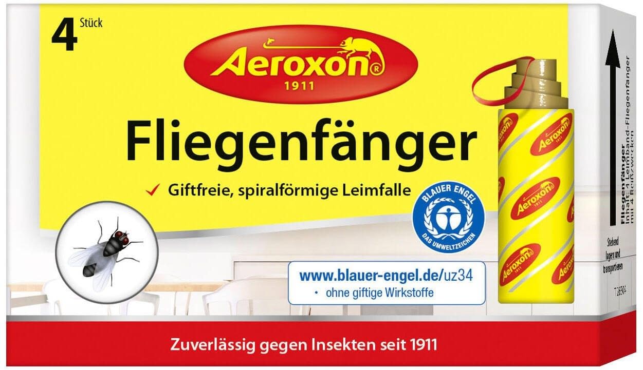 Aeroxon by BSI - Rubans Attrape-​Mouches - Collant Puissant - sans Odeur - Non Toxique - 4 Rubans, Jaune