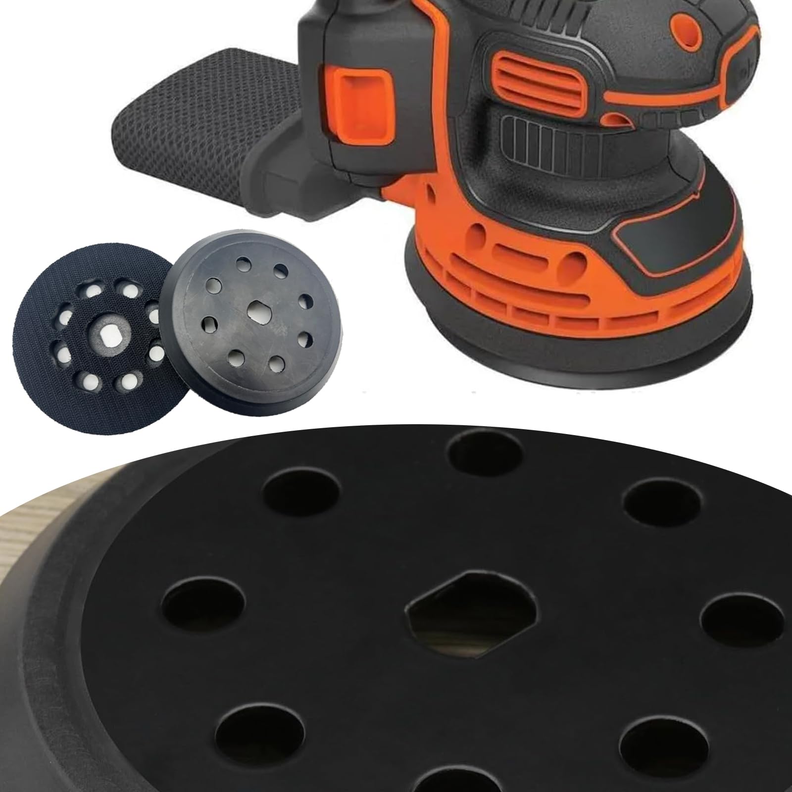 Disco de lijado de 125 mm compatible con 8 agujeros de repuesto para Black & Decker BD190 KA190E SPEC375, placa de soporte de velcro, compatible con lijadora orbital, alta durabilidad