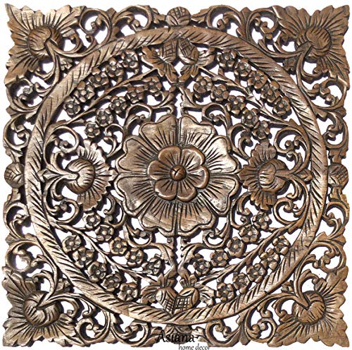 image for Asiana Home Decor Asian Wall Art Home Decor.Large Square Carved Wood W