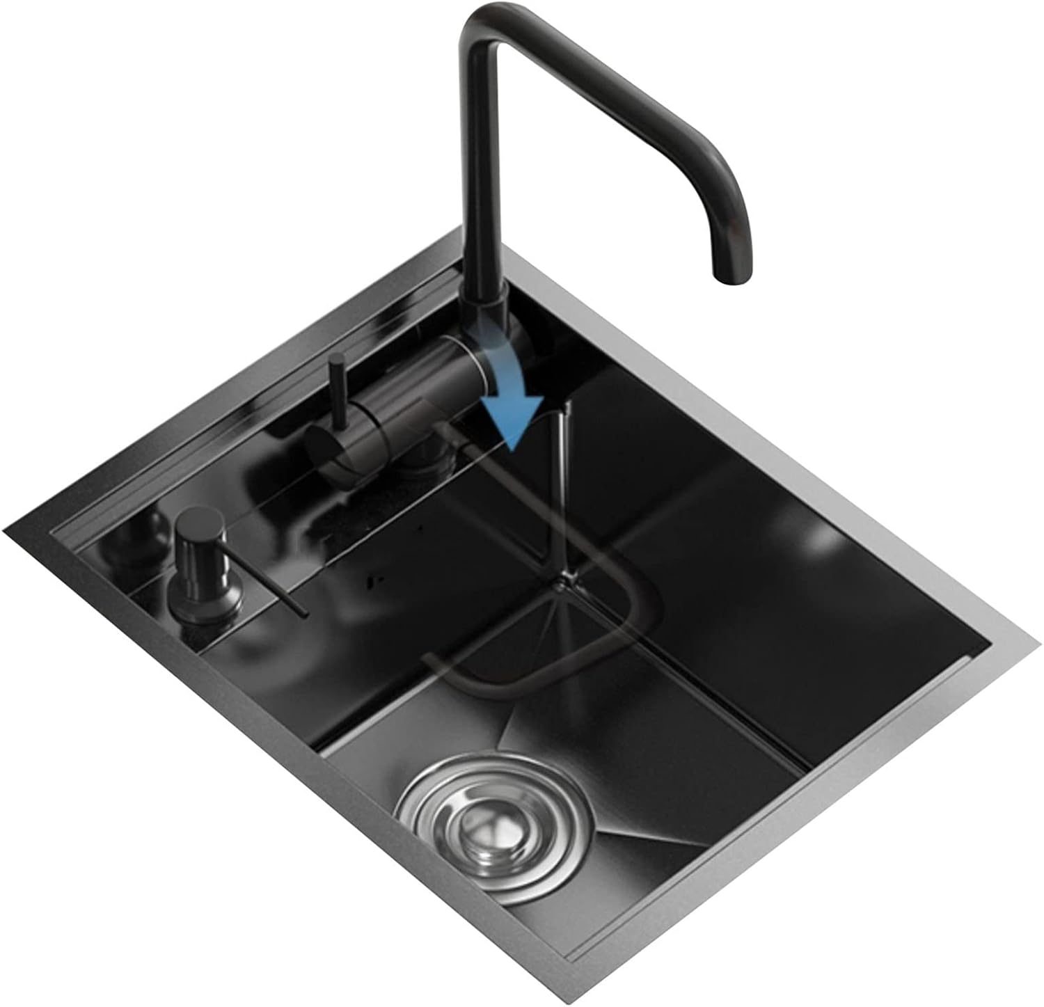 Hidden Sink Center Island Sink with Curved Folding Faucet Kitchen Sink with Assembly