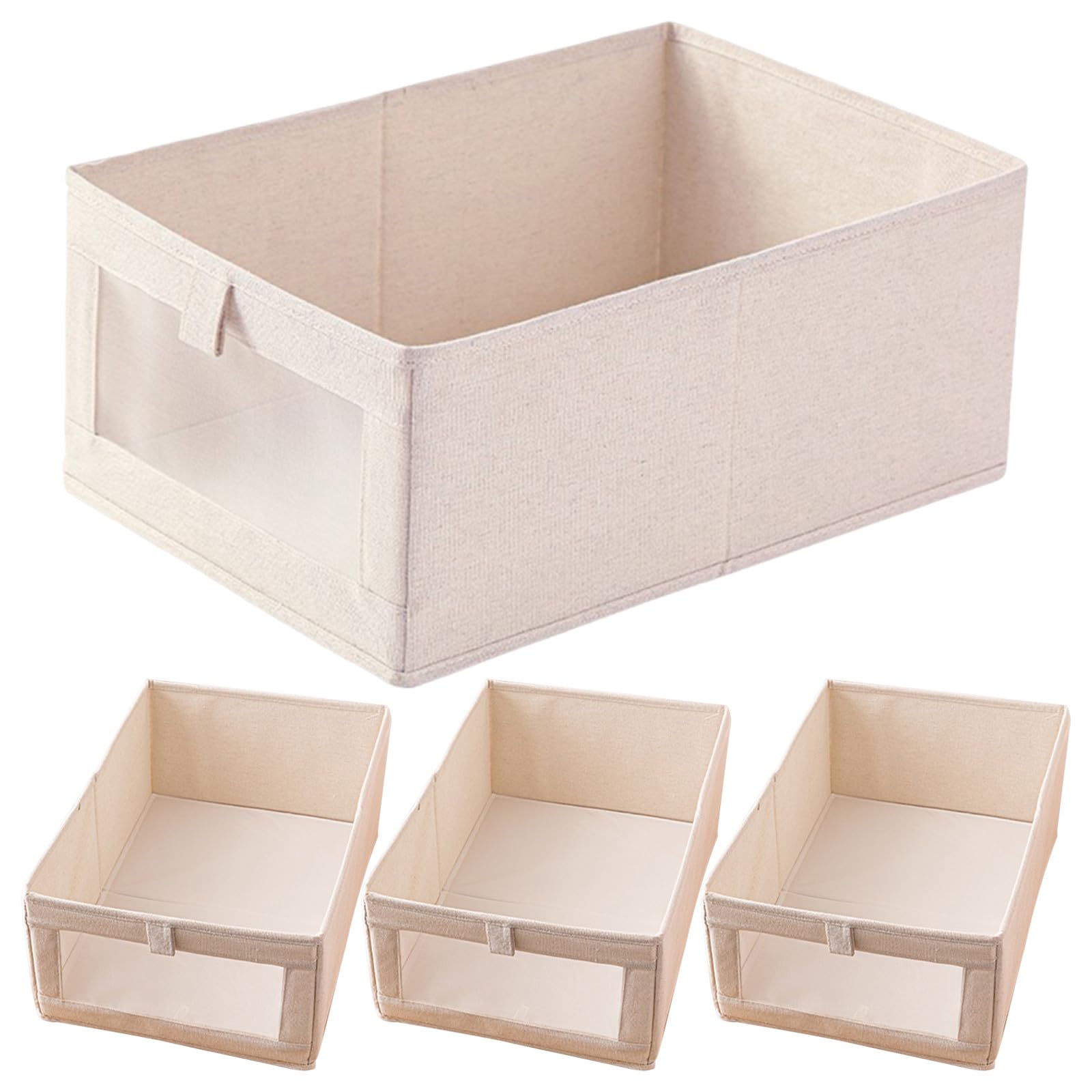 OUNONA 4 cestas de almacenamiento plegables - Cestas de tela plegables con ventana transparente para organizar la despensa, estantes, cajas de juguetes, compartimentos y armarios. Medidas: 40 x 27 x