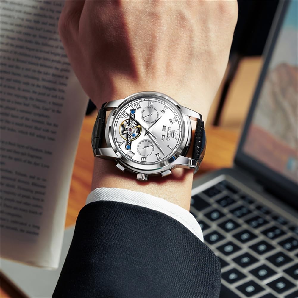 OLEVS Men's Watch Automatic Luxury Dress Tourbillon Chronograph Big Face Calendar Self Winding Wrist Watches for Men Business Moon Phase Mechanical Male Watches Luminous Waterproof - Image 2