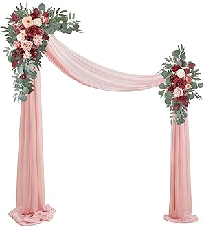Artificial Wedding Arch Flowers Kit(Pack of 3),2Pcs Artificial Flower Arch Decor,1Pcs Sheer Drape for Wedding Ceremony Arbor for WeddingCeremony (Cream red)