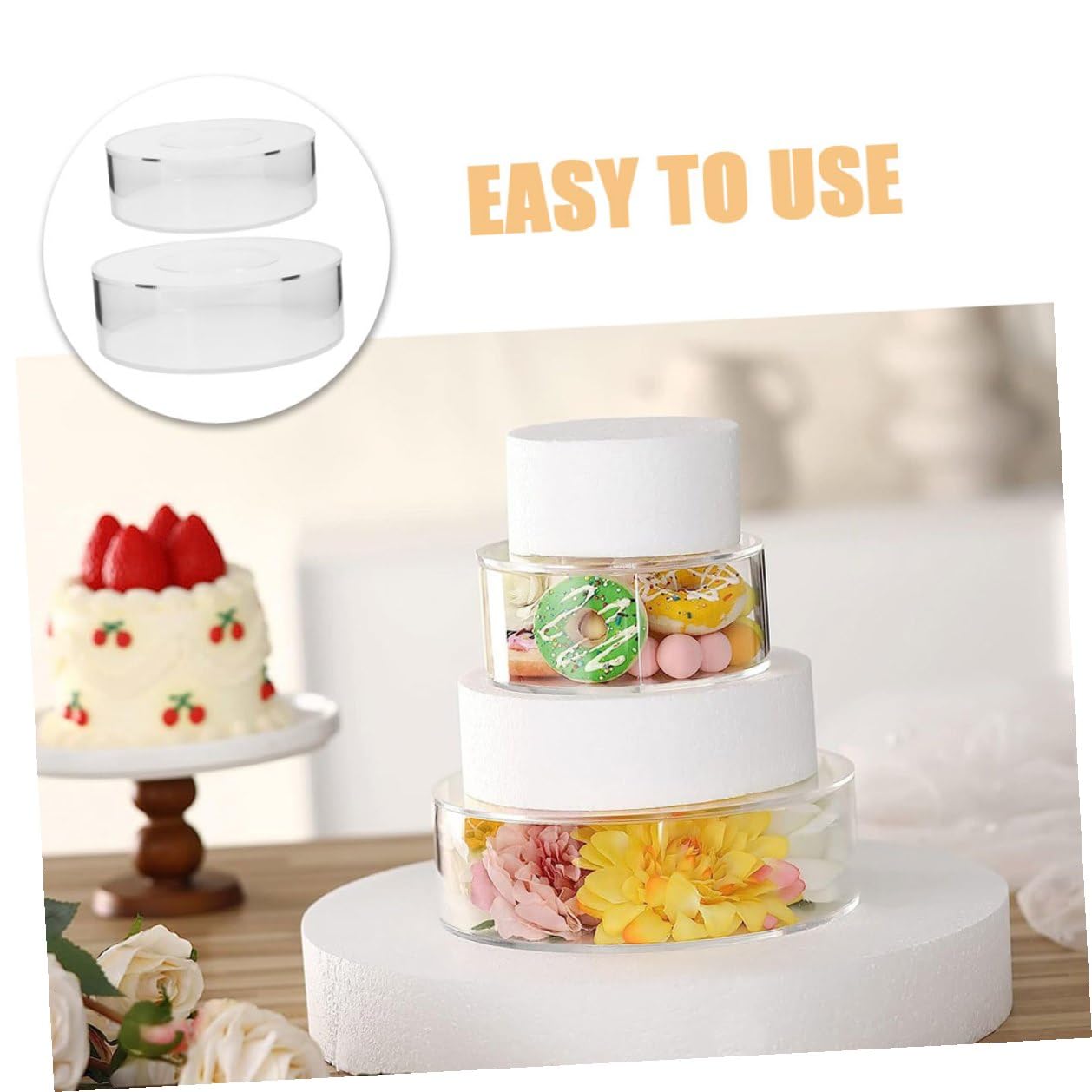 Alzata per Torte in Acrilico Trasparente Riempibile Set 2 Pezzi Basso Supporto per Pasticceria e Bancarella di Dolci per Matrimoni e Feste