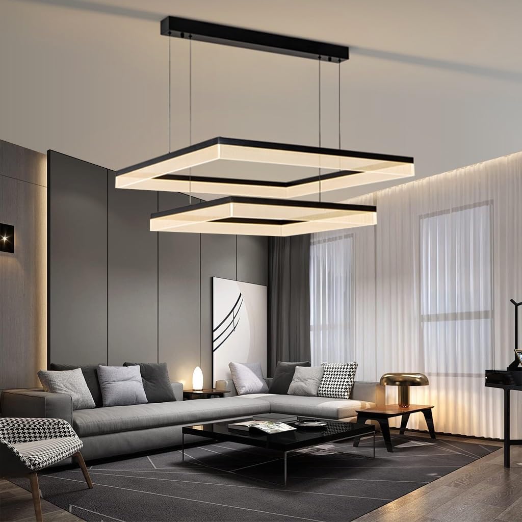 Lustre grand rectangulaire réglable et suspension de salon contemporaine