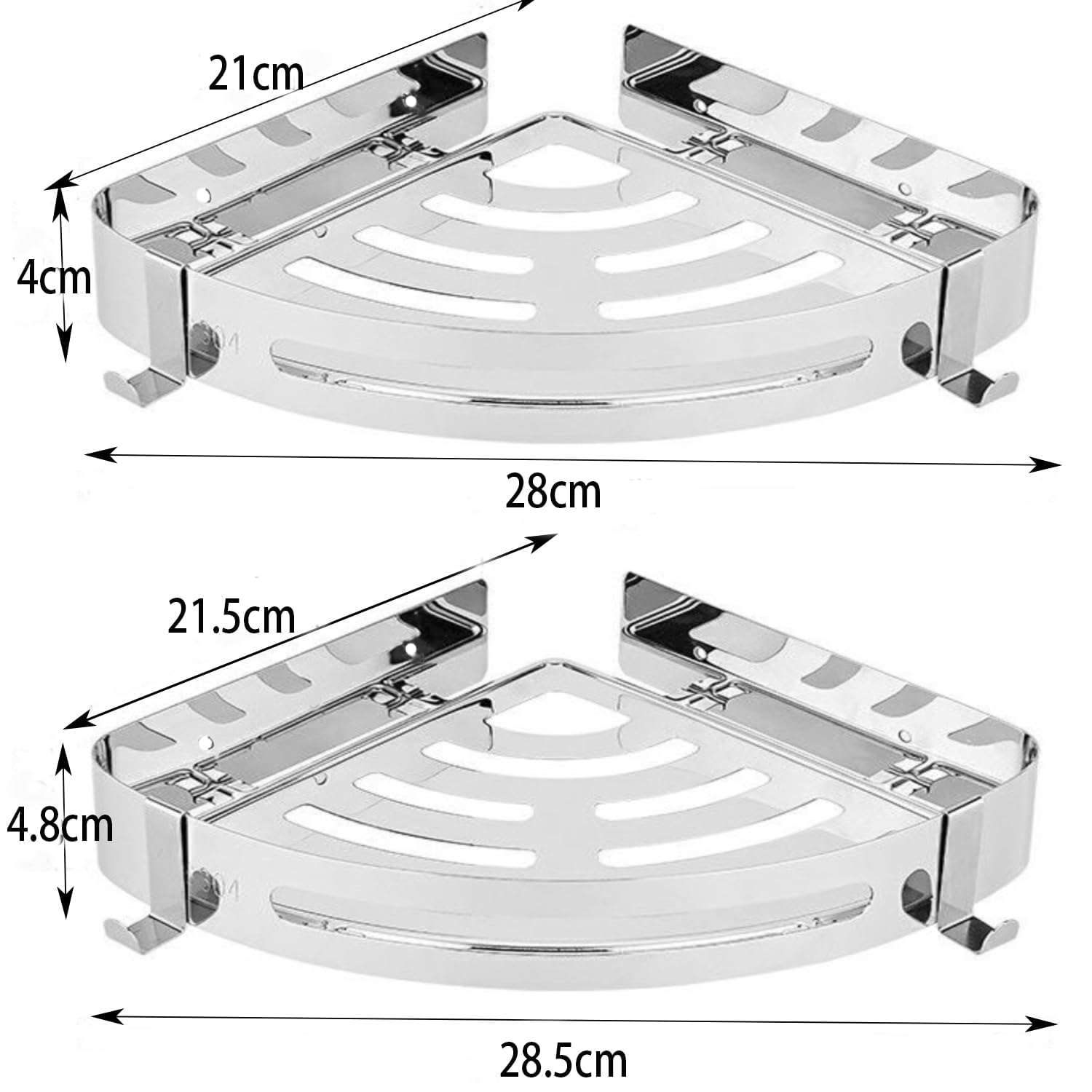 Mensola Doccia Senza Foratura 2 Pezzi,Mensola Bagno in Acciaio inox con 4 Ganci per Doccia,Porta Sapone Doccia Adesiva Portaoggetti,Mensola Doccia Angolare Per Bagno Cucina (Argento)