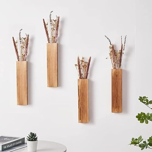 Miniatura 6 de UKRNLE Paquete de 4 jarrones de madera para decoración moderna de flores secas y vegetación artificial de madera, ramo y plantas, decoración del