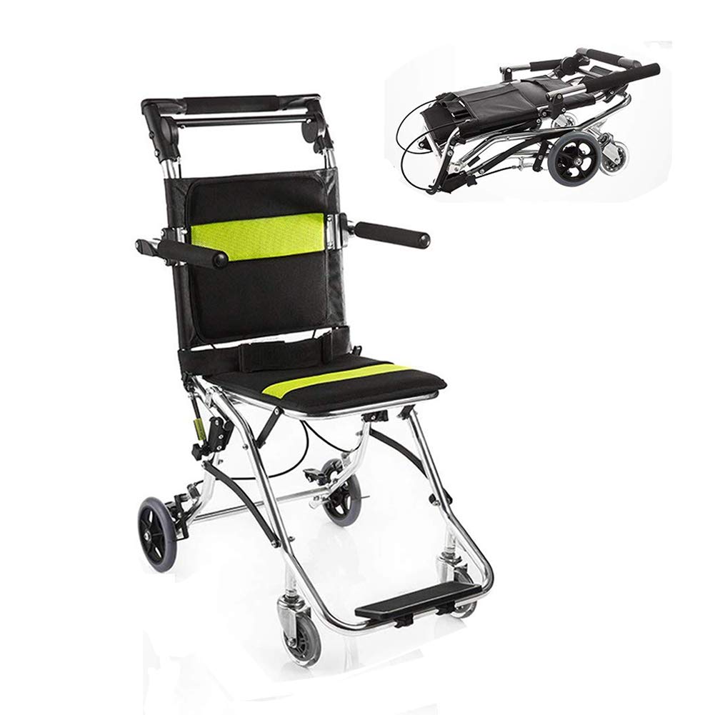 Silla de Ruedas de Transporte, Silla de Ruedas portátil de Viaje y embarque Plegable con Freno de Mano, con Bolsa de Transporte, Silla de Ruedas portátil de Viaje Plegable para Ancianos y niños
