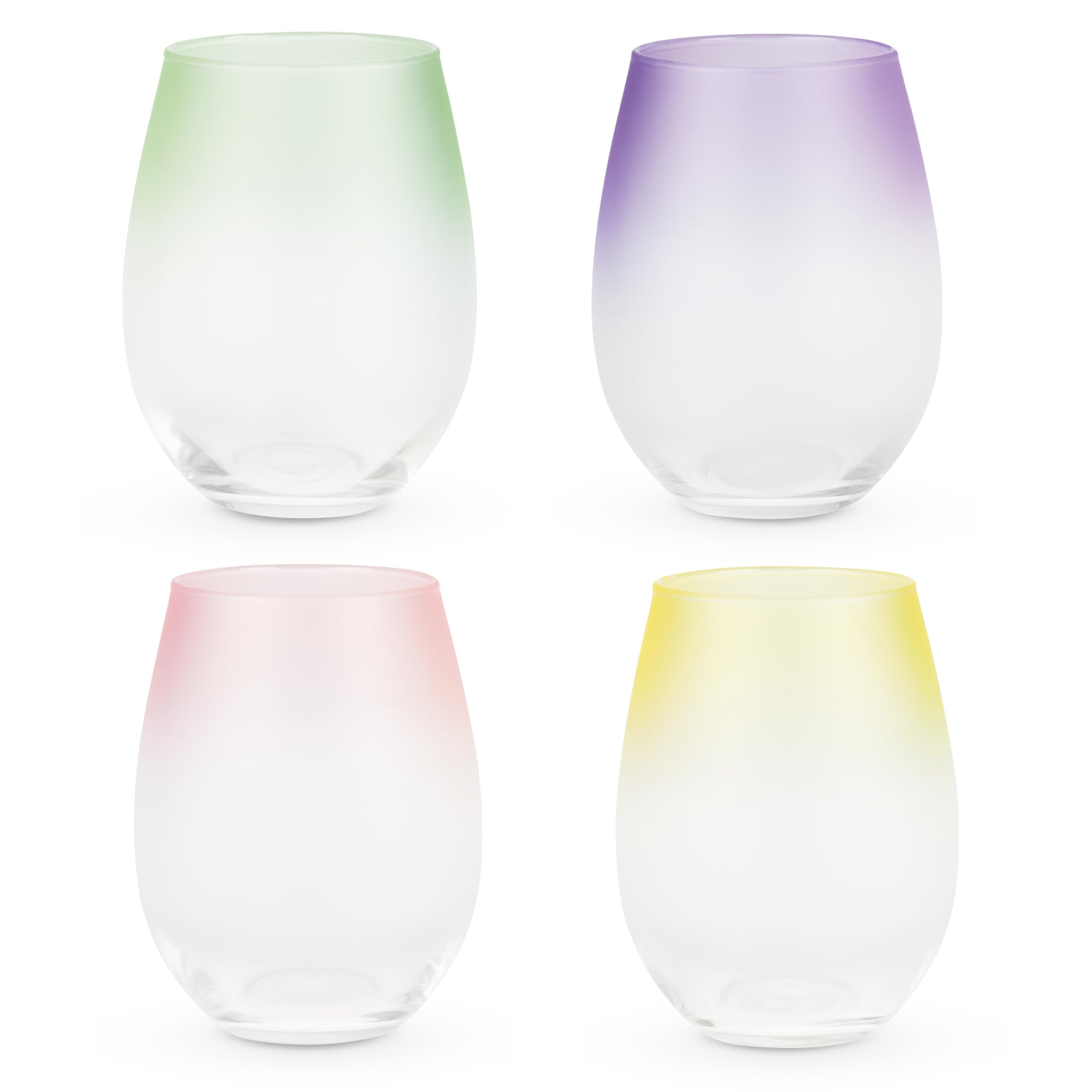 Amazon.com | Blush Frosted Ombre Stemless Wine Glasses Drinking Set, Glass  Cups Set, Wine Tumbler, Outdoor Cups, Glassware Sets, 12oz Set of 4,  Assorted Colors: Wine Glasses