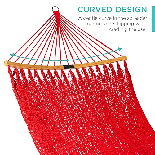 Best Choice Products 2-Person Woven Polyester Curved Caribbean Hammock For Outdoor, Backyard, Patio, Camping W/ 300Lb Capacity, Curved Bamboo Spreader Bar, Hanging Chains - Fire Red #TOP3