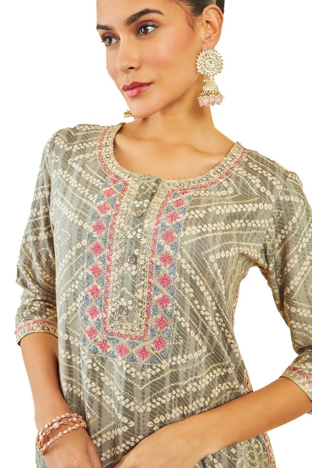 Kurta imprimé bandhani Soch en viscose avec broderie raffinée