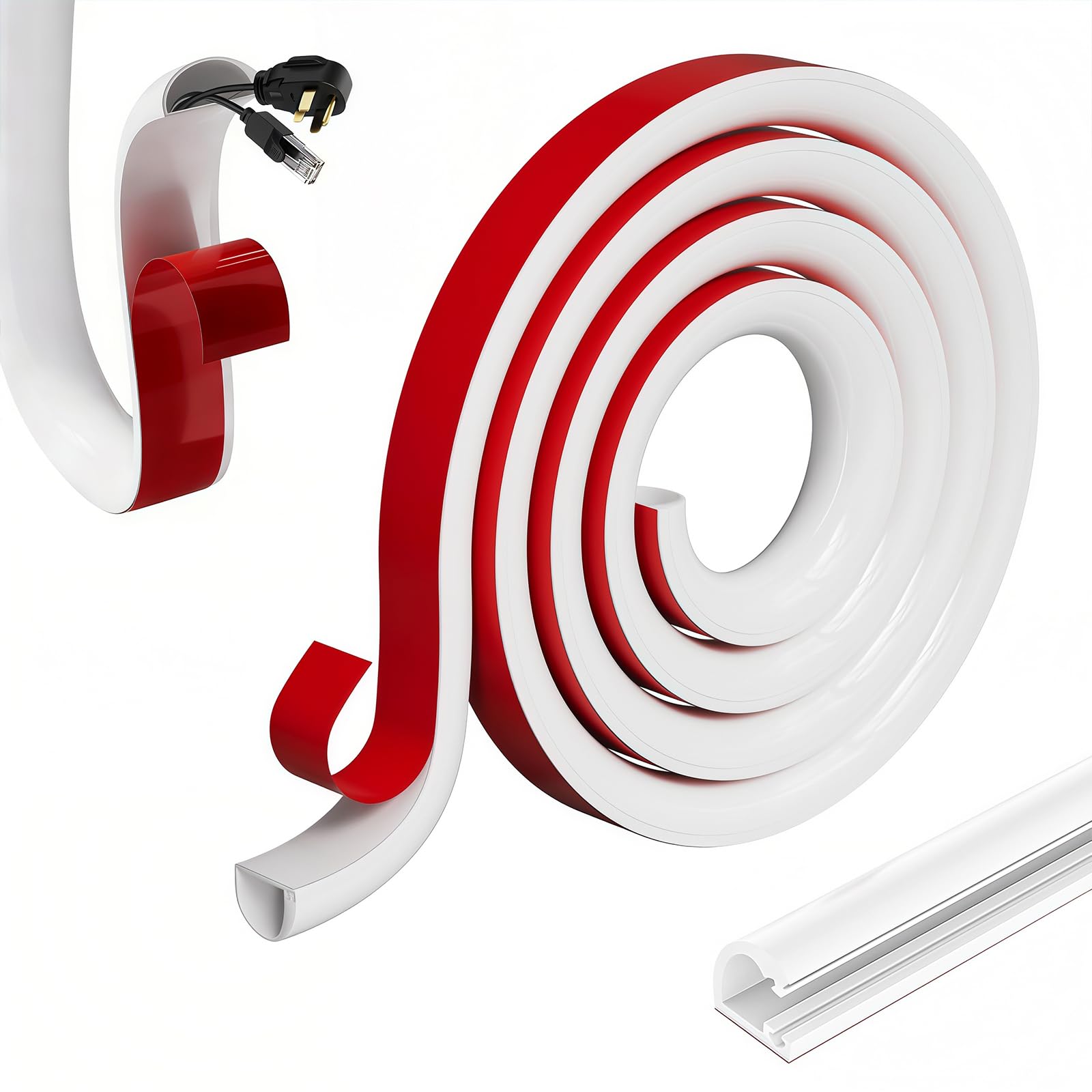 5m Silicone Cable Trunking, 15 x 10mm Half Round Flexible Cable Trunking Self Adhesive, Side Opening Wire Hider, White Wire Covers for Cables, Suitable for Ceiling, Wall and Floor (White, 15 x 10mm)