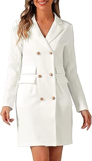 Women's Blazer Dress Button Down V Neck Long Sleeve Work Dress with Pock...
