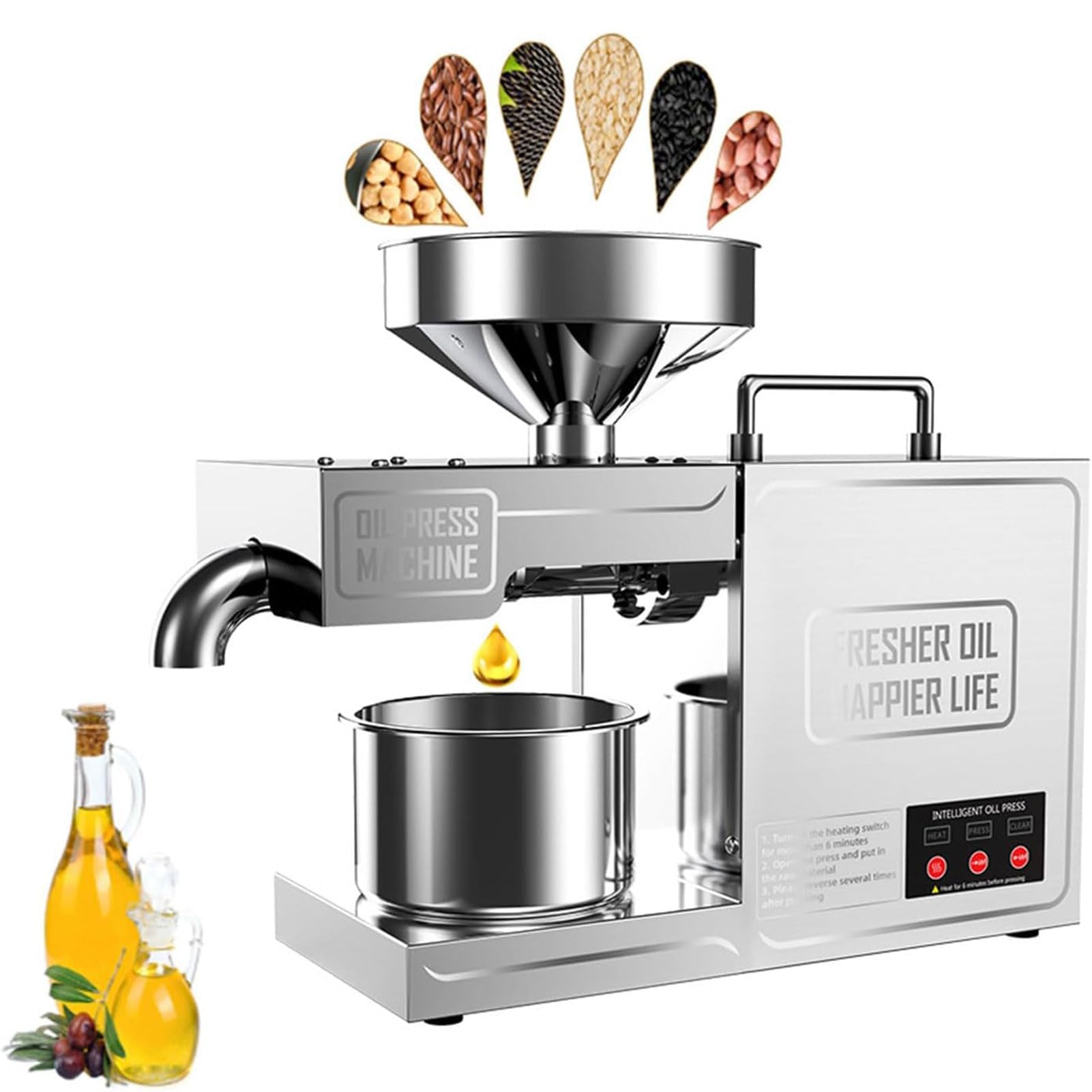 HCZKIUJY Automatic Oil Press Machine with Smart Temperature Control for Cold and Hot Extraction of Nut and Seed Oils