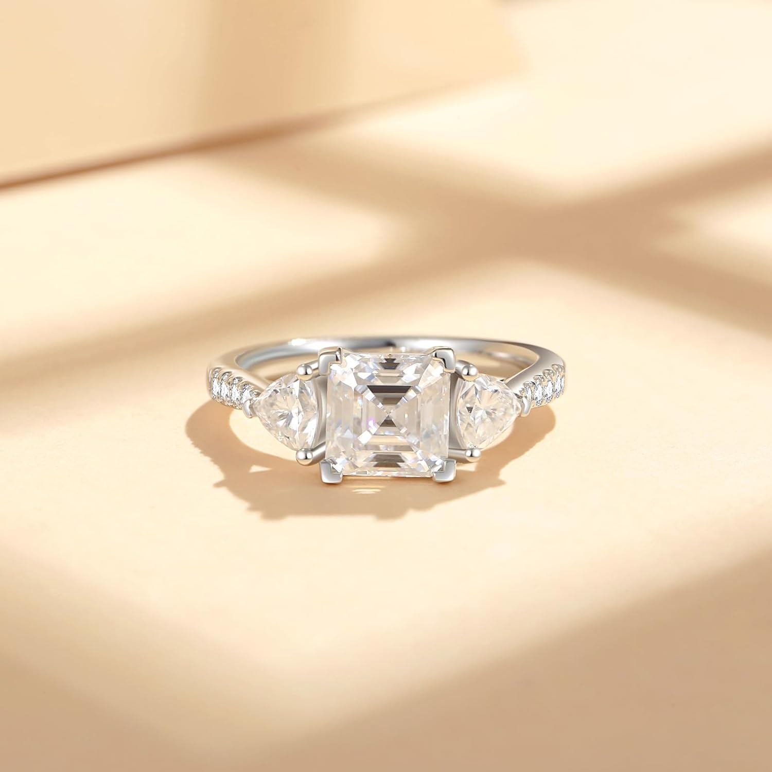 Moissanite Engagement Rings for Women,D Color VVS1 Moissanite 3-Stone Ring 18K White Gold Plated 925 Sterling Silver Wedding Ring - Image 3