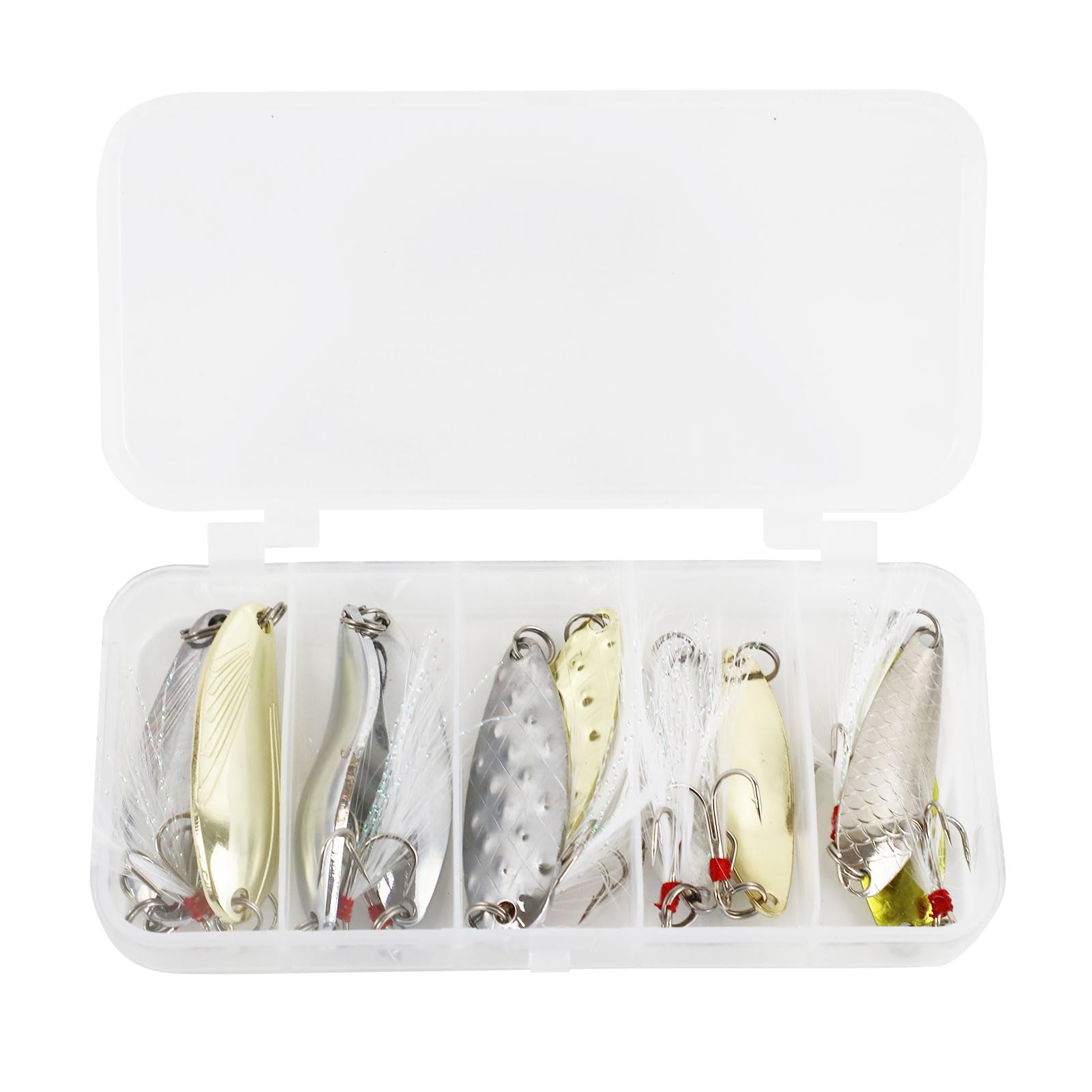10Pcs Fishing Spoons Lures Kit, Trout Lures Hard Metal Spoon with Treble Hooks Spinner Baits for Trout Bass Pike Salmon Walleye Saltwater Freshwater