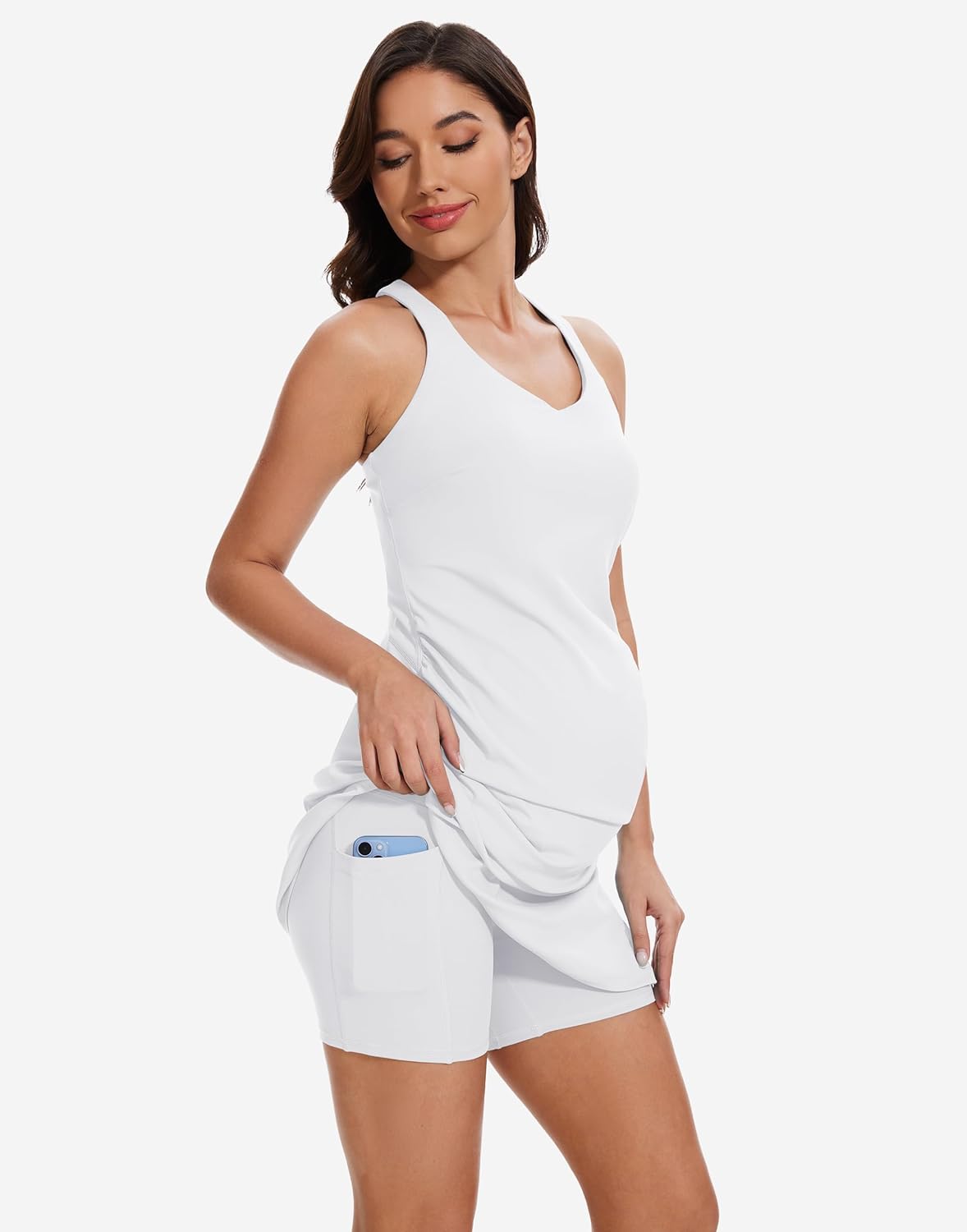 M MOTEEPI Women Maternity Athletic Dress with Built-in Shorts & Bra Pregnancy Sleeveless Summer Casual Dress for Golf Tennis