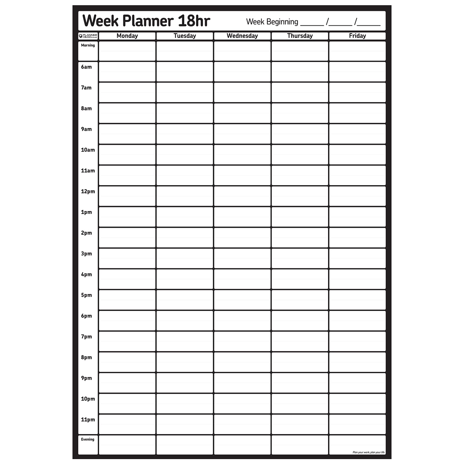 Laminated Wall Chart - 18hrs/Day, 5 Days/Week, Wipe Clean & Reuse, Large 70cm x 49cm (Rolled)