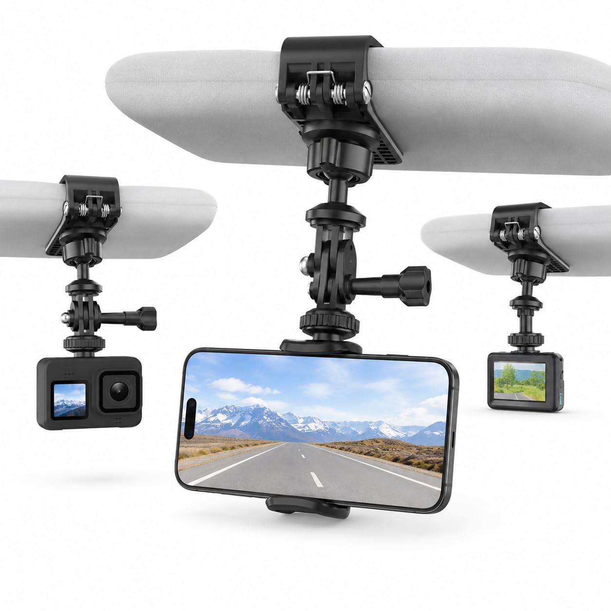 Car Sun Visor Mount for Action Camera, 360° Rotatable Quick Clip Holder with Standard 1/4 Inch Screw Mount for GoPro Hero, for DJI Osmo Action, for Insta360, Phone Clamp for Driving POV Vlog-picture-12
