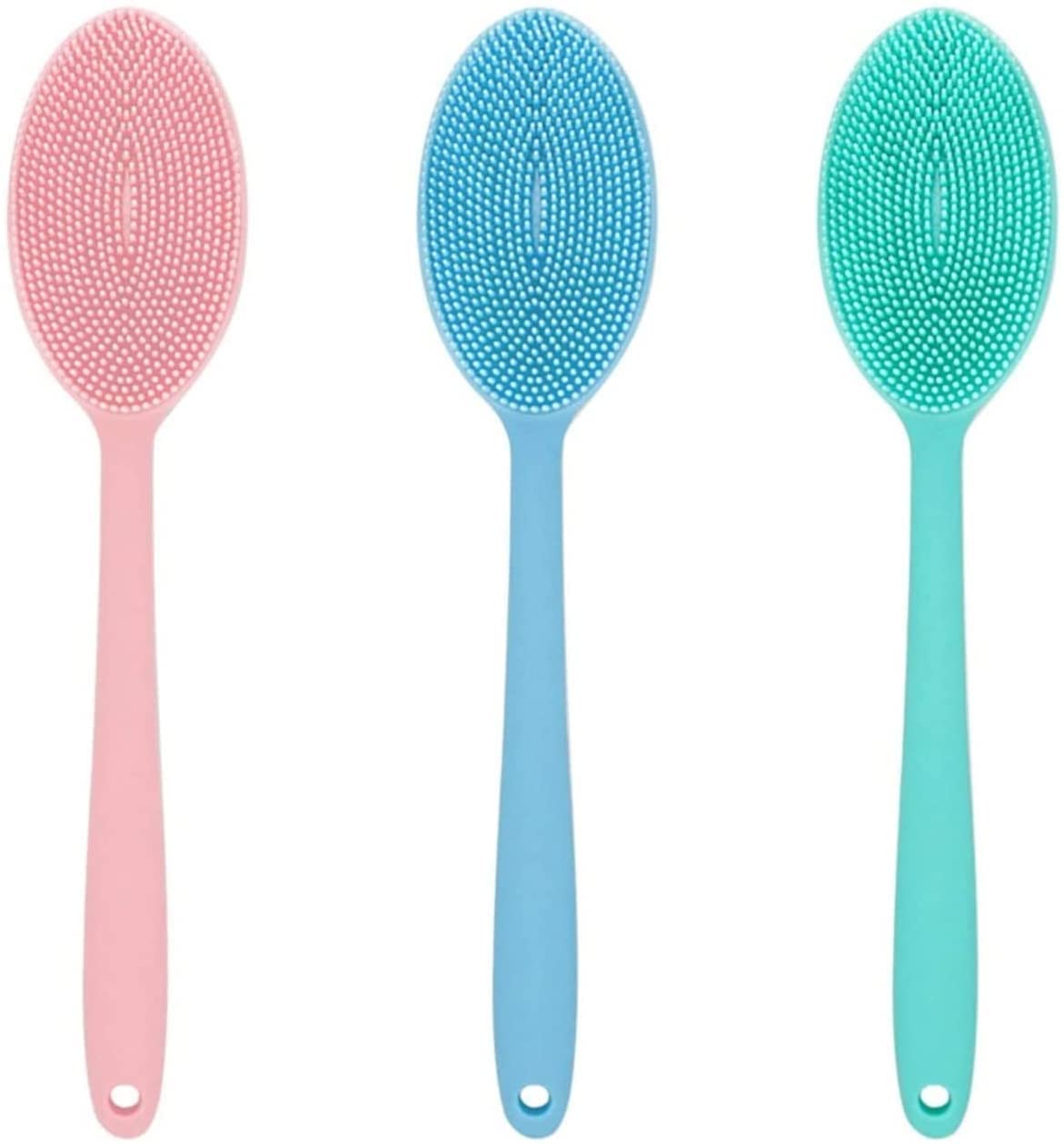 Silicona de Doble Cara Frote Trasero Multifuncional Baño Ducha Cuerpo Exfoliante Masaje Champú Cepillo con Mango Largo (Color : Blue)