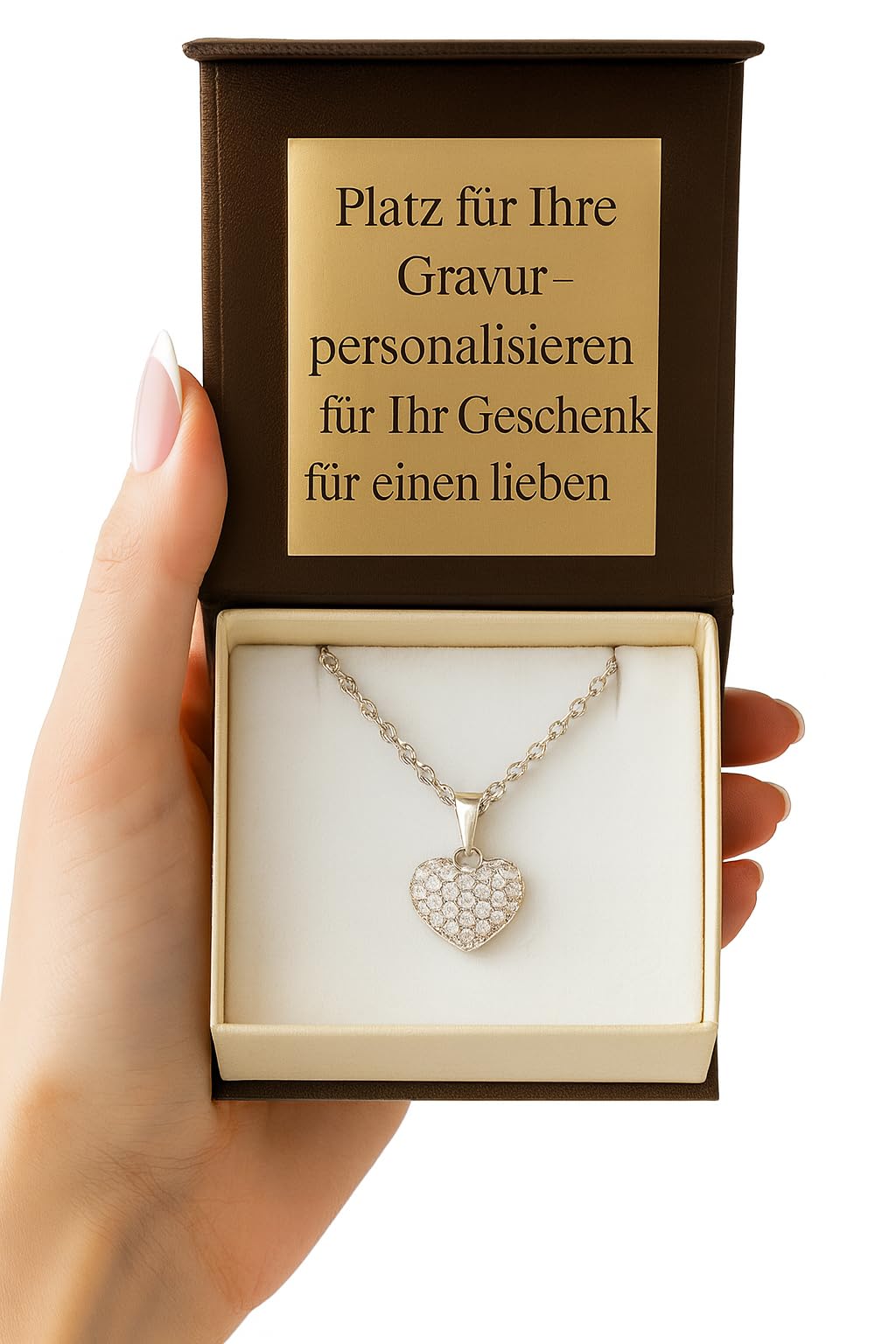 Zelya Collana da donna in argento e oro 925/585 – catena ad ancora 41 – 45 cm con zirconi, regalo romantico incisione oro